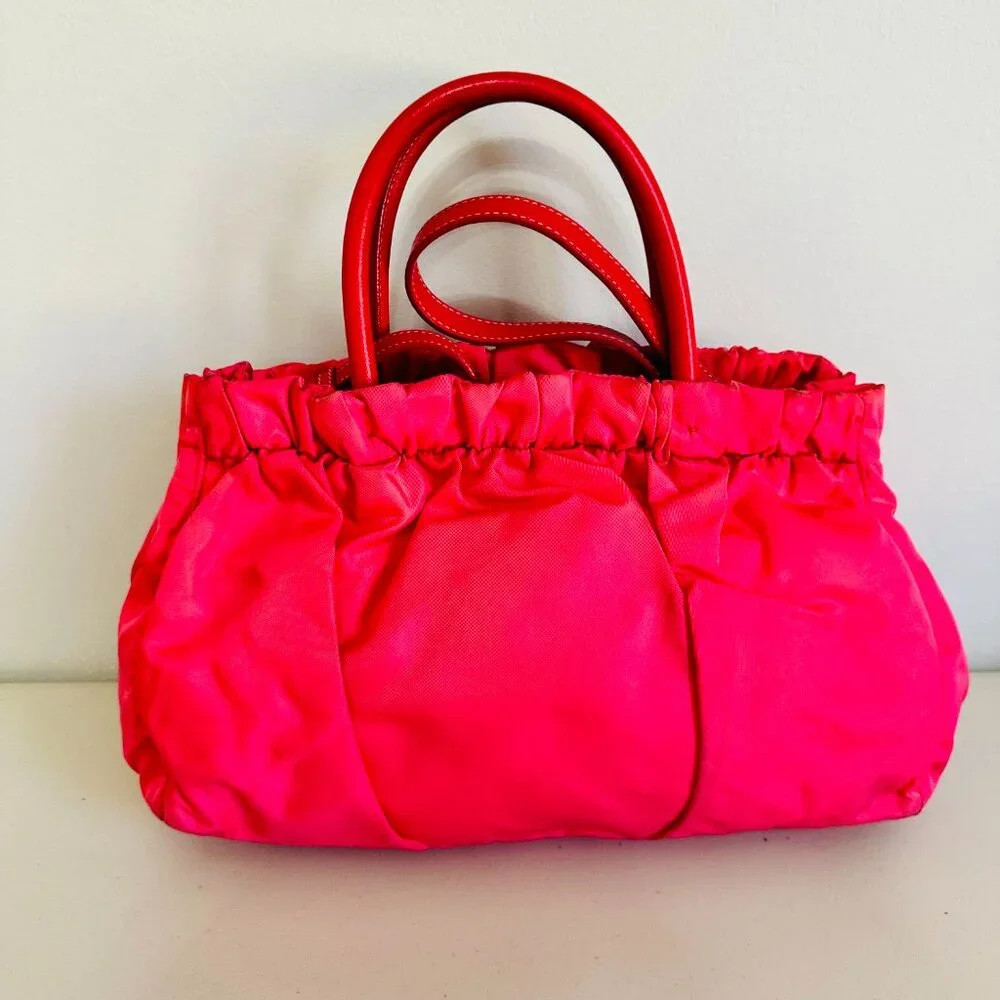 AUTH PRADA PINK TESSUTO NYLON SATCHEL BAG AND LEATHER ZIP-AROUND LONG WALLET SET - Picture 5 of 16